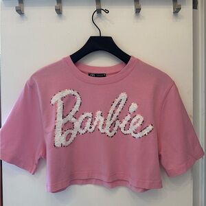 Zara Pink Sequin 'Barbie' Crop Tee